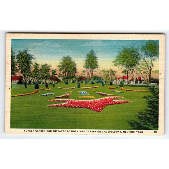 Vintage Linen Postcard Sunken Garden Morningside Park Memphis TN 1949 - Picture 1 of 2